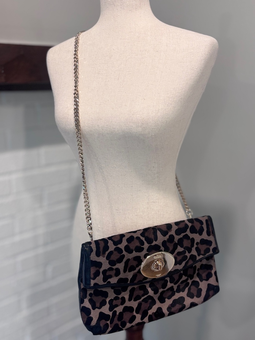 Coach Ocelot Haircalf Leopard Turnlock Crossbody Clutch Bag Purse